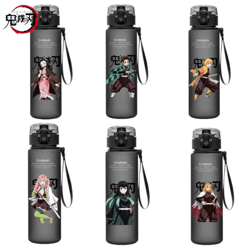 560ml Demon Slayer Water Bottle – Nezuko & Tanjirou Anime Cup | Portable Plastic Drinking Bottle for Kids & Fans